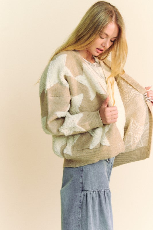 Davi & Dani Fuzzy Star Button Down Cardigan - Sydney So Sweet