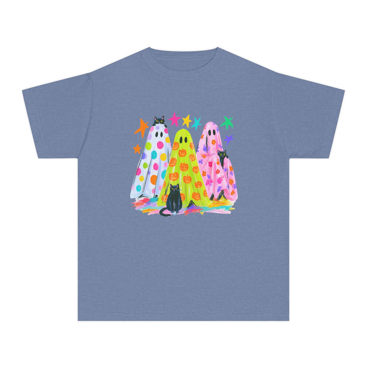 Colorful Polka Dot Halloween Ghost T-Shirt Fun Kids Graphic Tee