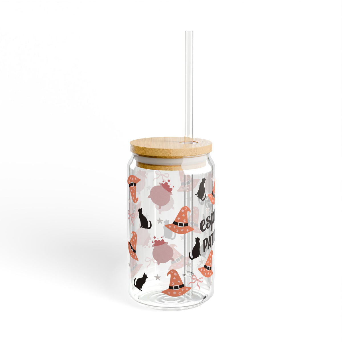 Espresso Patronum Halloween Brew Sipper Glass 16oz Reusable Drink Jar with Lid & Straw