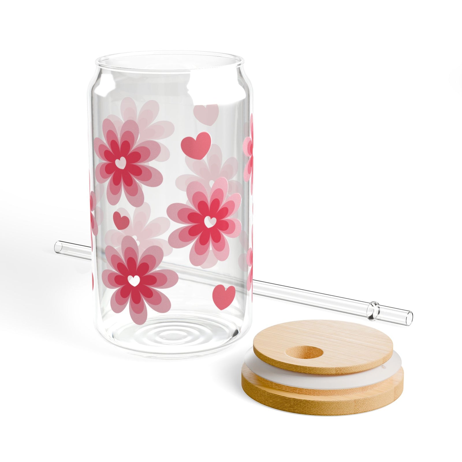Love Bloom Tumbler Sipper Glass 16oz — Reusable Drink Jar with Lid & Straw - Sydney So Sweet