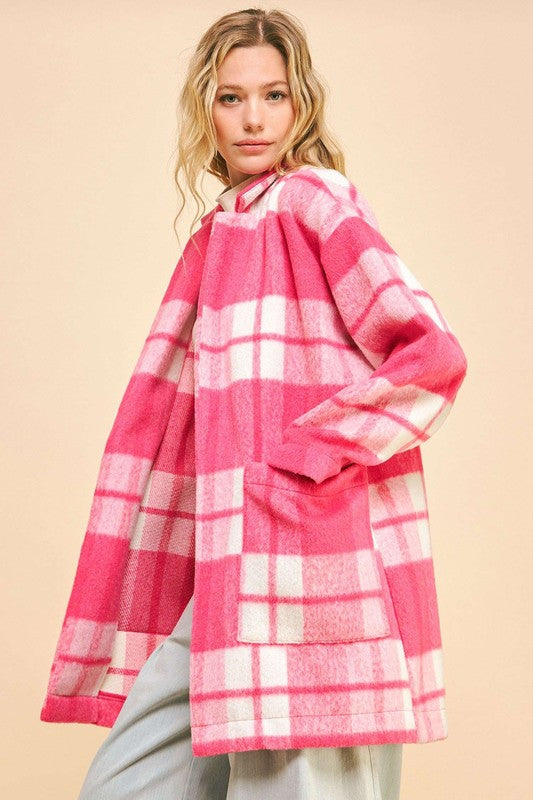 Davi & Dani Plaid Open Front Drop Shoulder Longline Coat - Sydney So Sweet