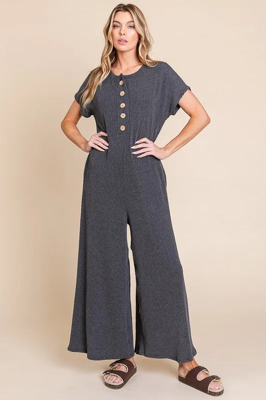 BOMBOM Rib Knit Jumpsuit with Button Detail - Sydney So Sweet