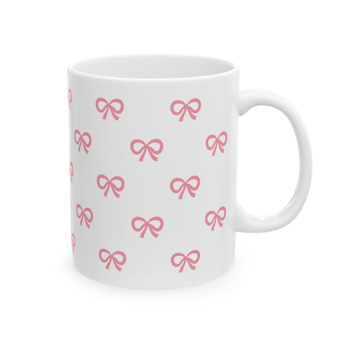 Pink Bow Pattern Ceramic Mug — Cute All-Over Ribbon Design (11oz & 15oz)