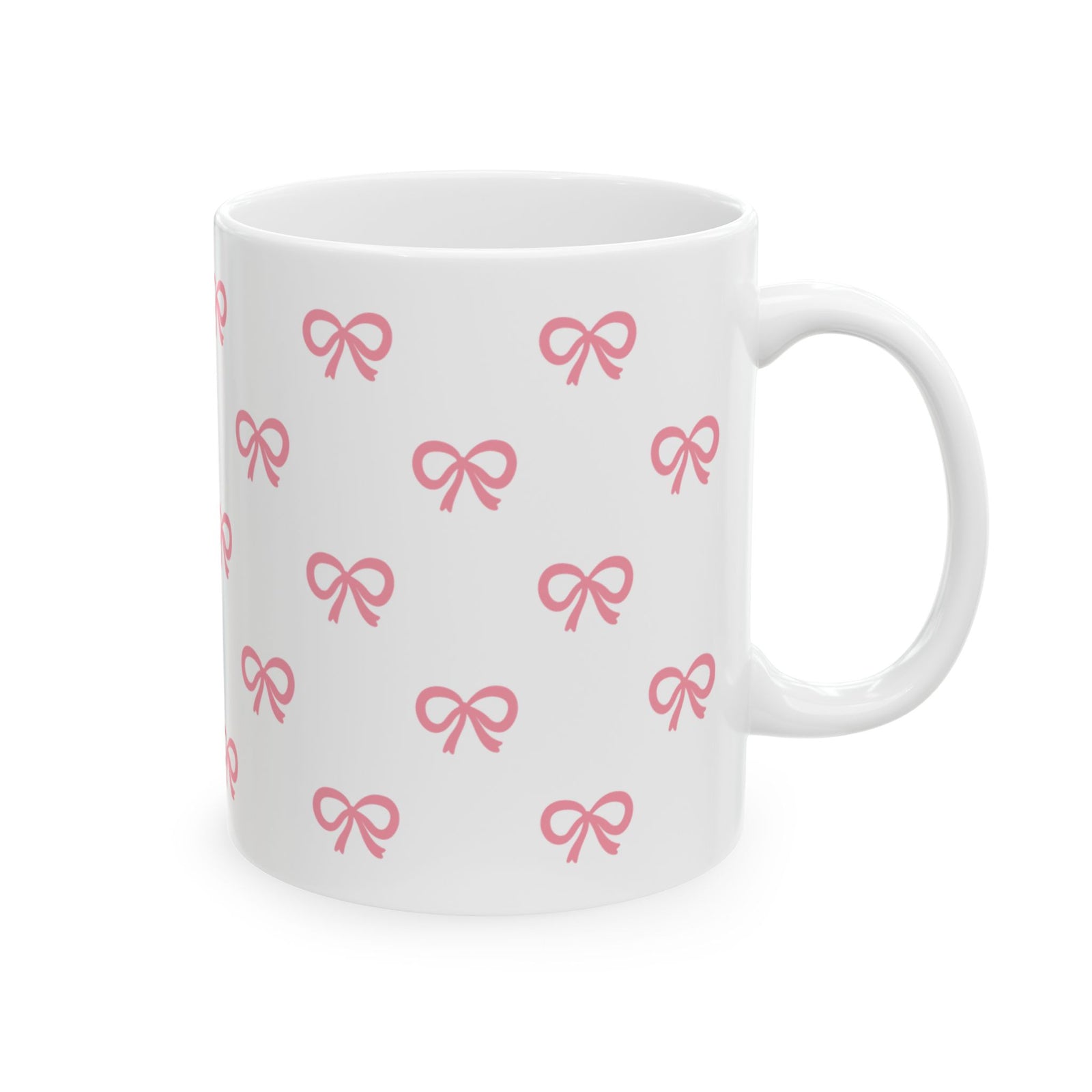 Pink Bow Pattern Ceramic Mug — Cute All-Over Ribbon Design (11oz & 15oz)