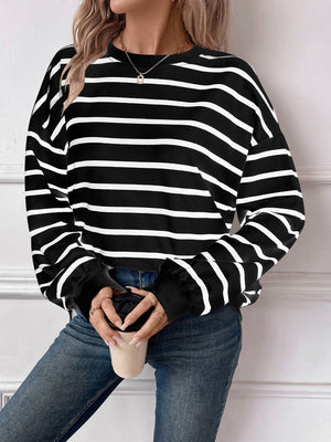 Striped Round Neck Long Sleeve Sweatshirt - Sydney So Sweet