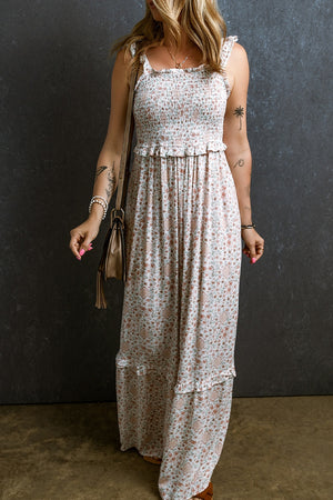 Ruffled Smocked Printed Sleeveless Maxi Dress - Sydney So Sweet