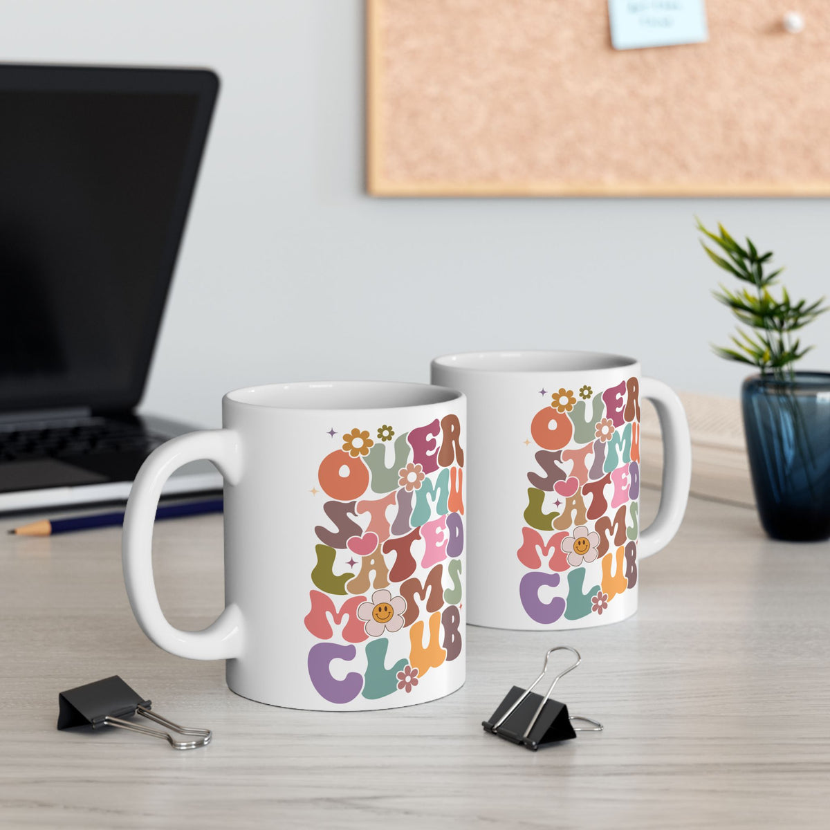 Overstimulated Moms Club Retro Rainbow Cute Ceramic Mug Coffee Cup (11oz & 15oz)