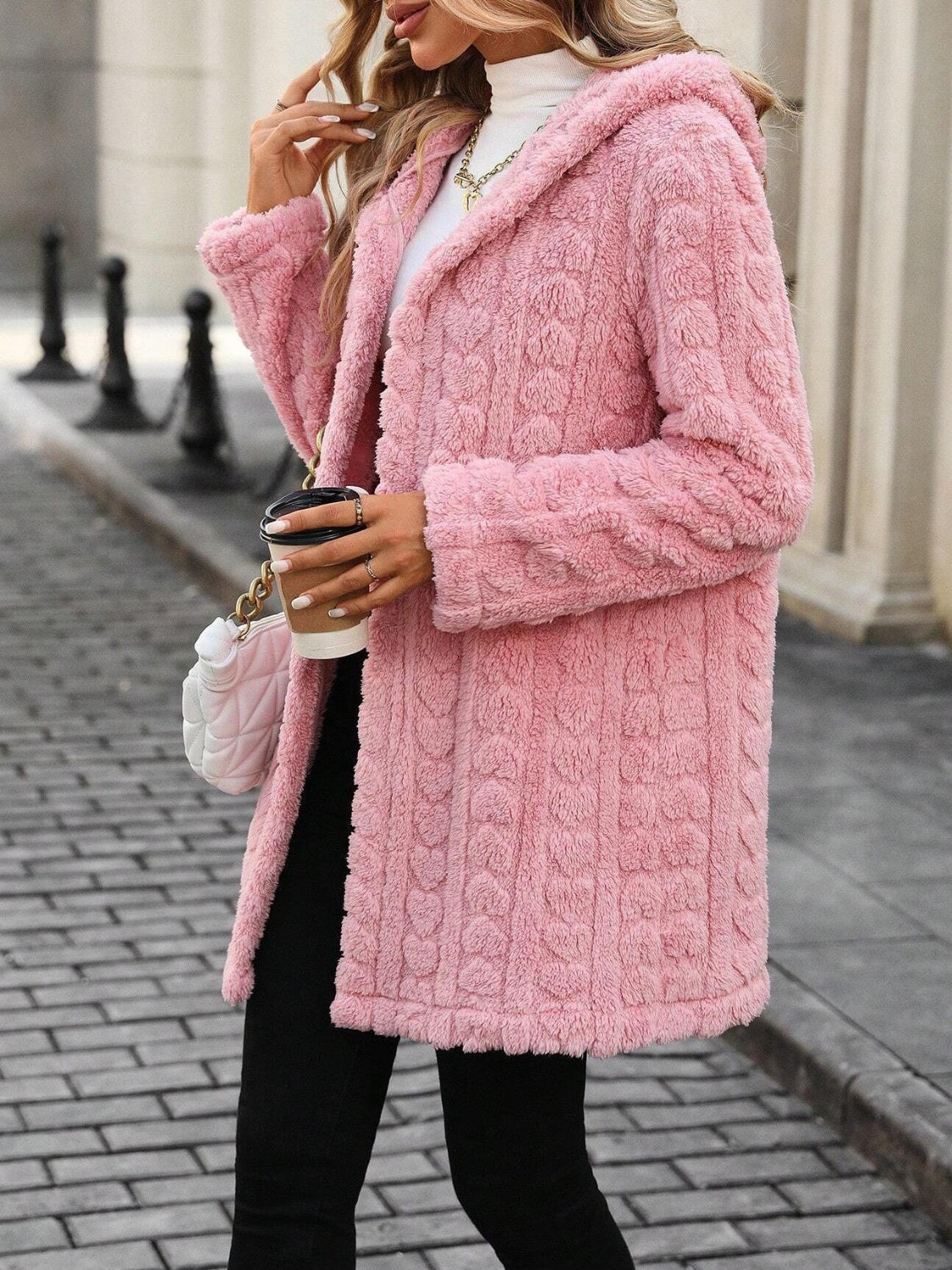 Heart Open Front Hooded Fuzzy Coat - Sydney So Sweet