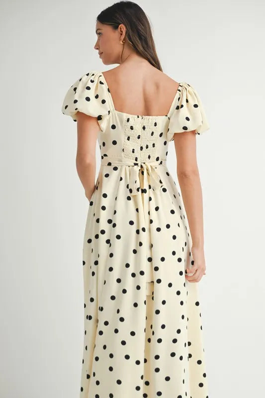 MABLE Polka Dot Puff Sleeve Midi Dress - Sydney So Sweet
