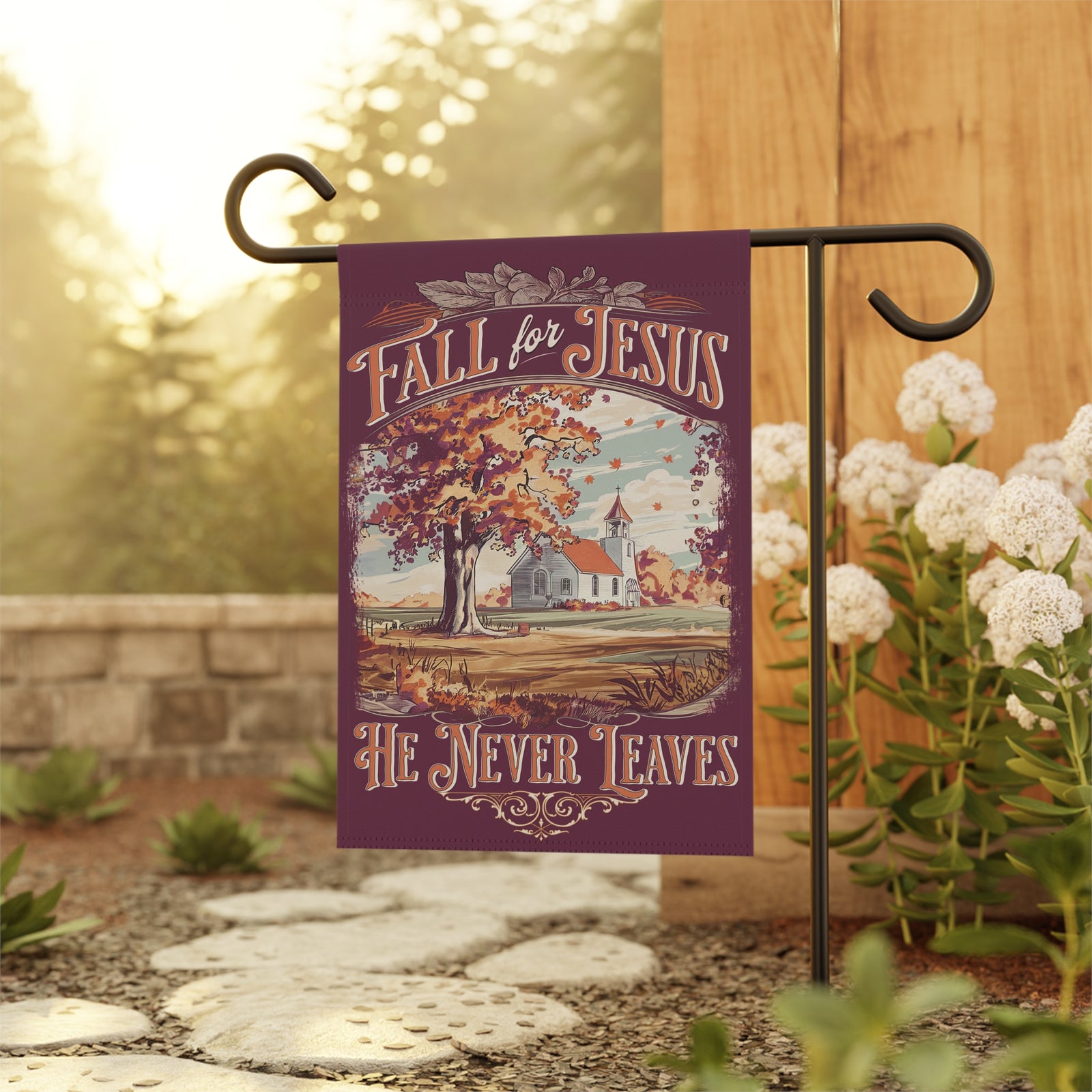 Fall for Jesus He Never Leaves Autumn Church Yard Banner Garden Flag