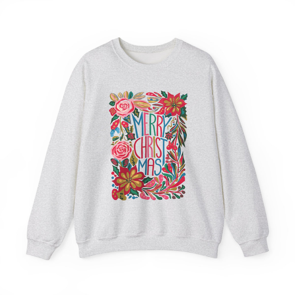 Merry Christmas Bright Holiday Florals Crewneck Unisex Sweatshirt