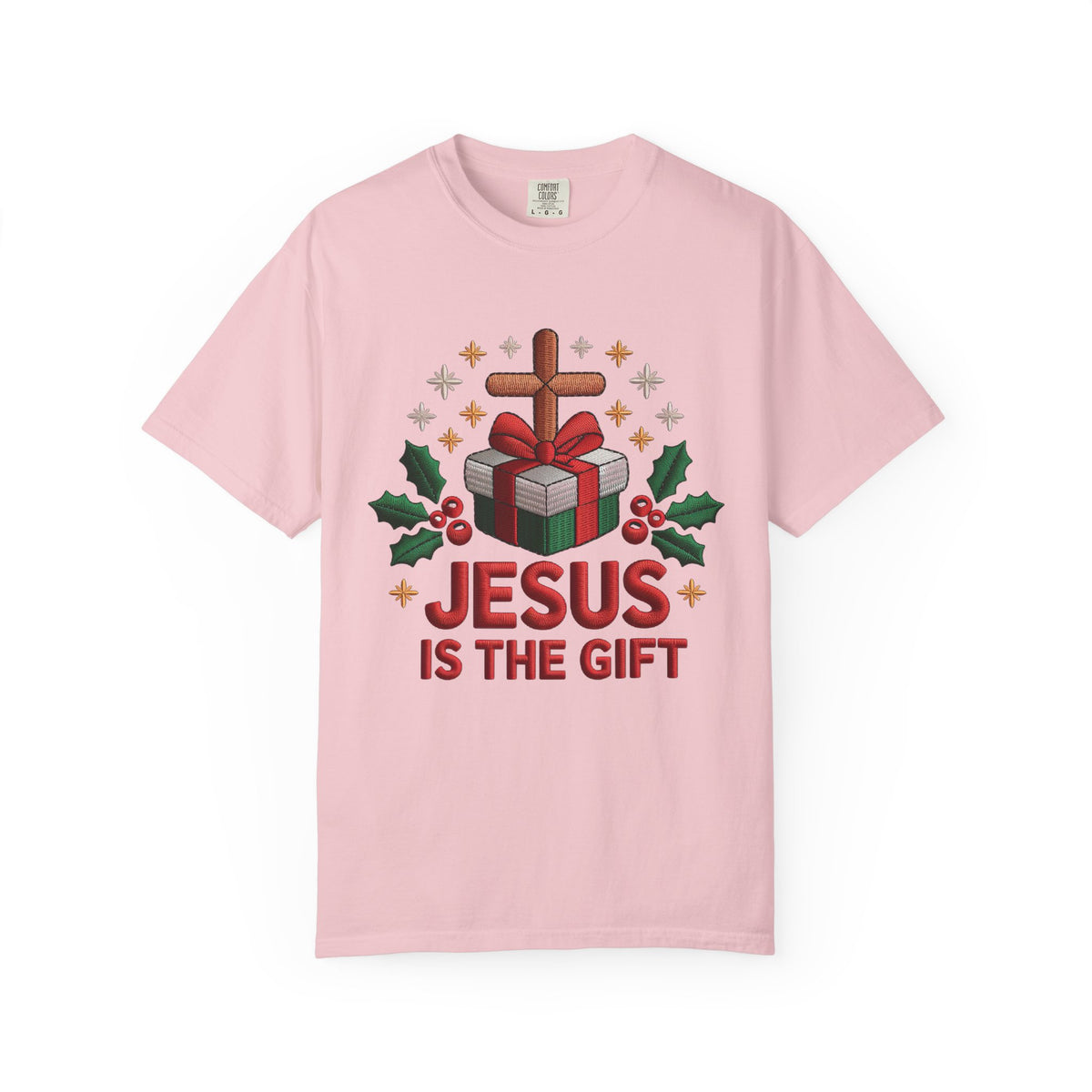 Jesus is the Gift Faux Embroidery Tee Christmas Holiday Graphic T-Shirt