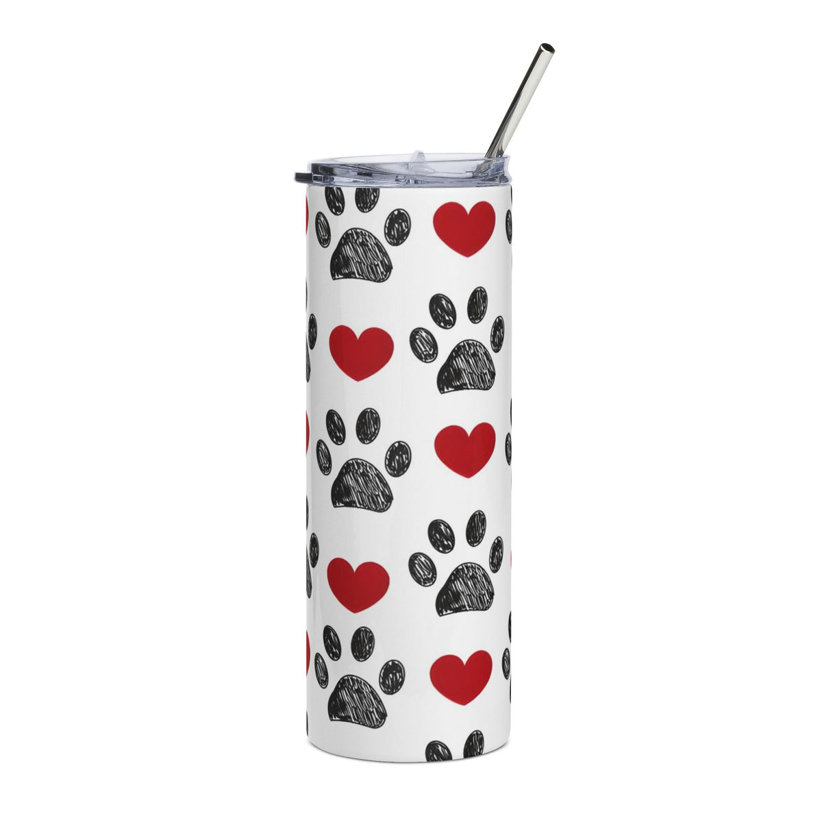 Paw Print Red & Black 20oz Stainless Tumbler Insulated Travel Cup - Sydney So Sweet