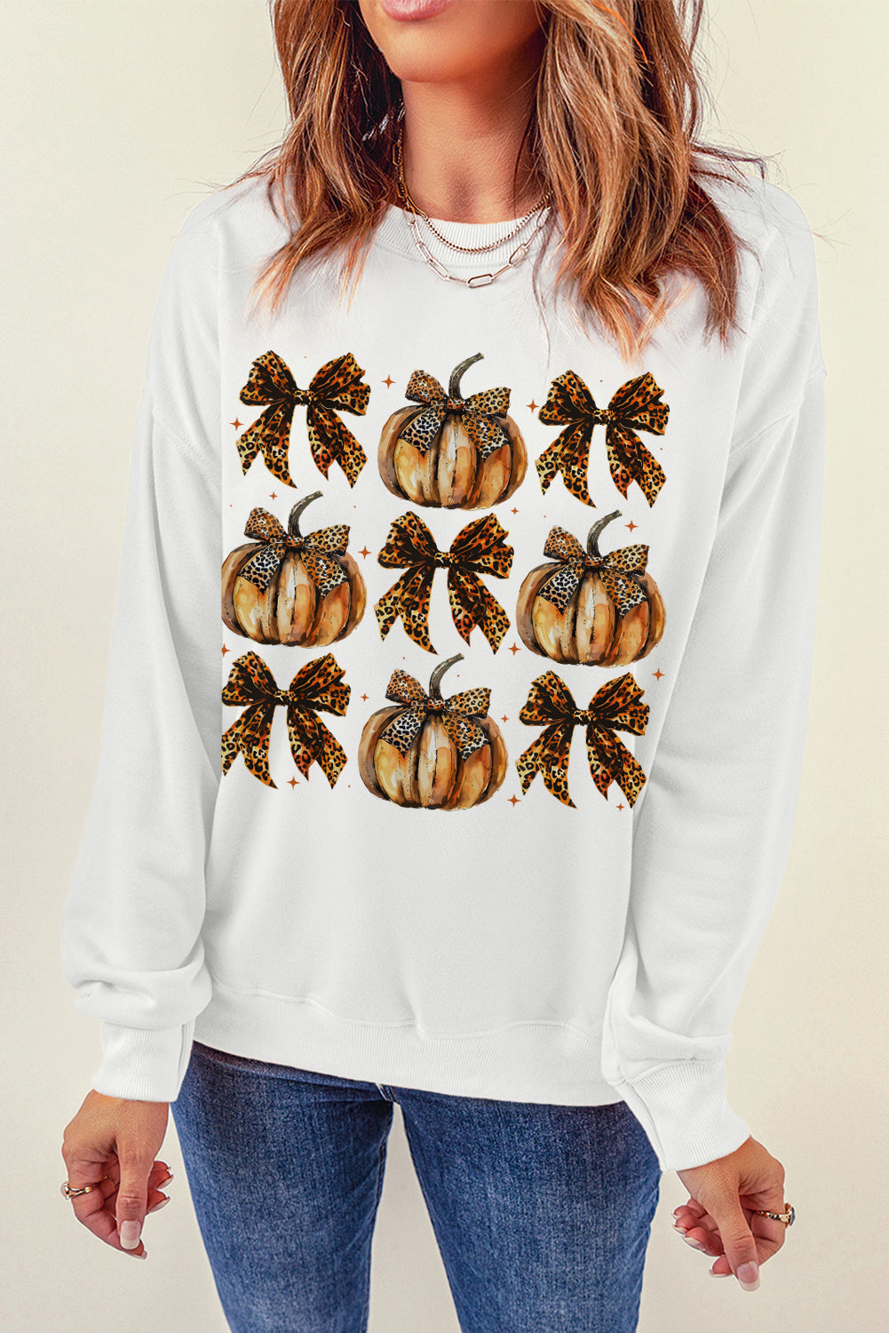 Pumpkin & Bow Graphic Long Sleeve Sweatshirt - Sydney So Sweet