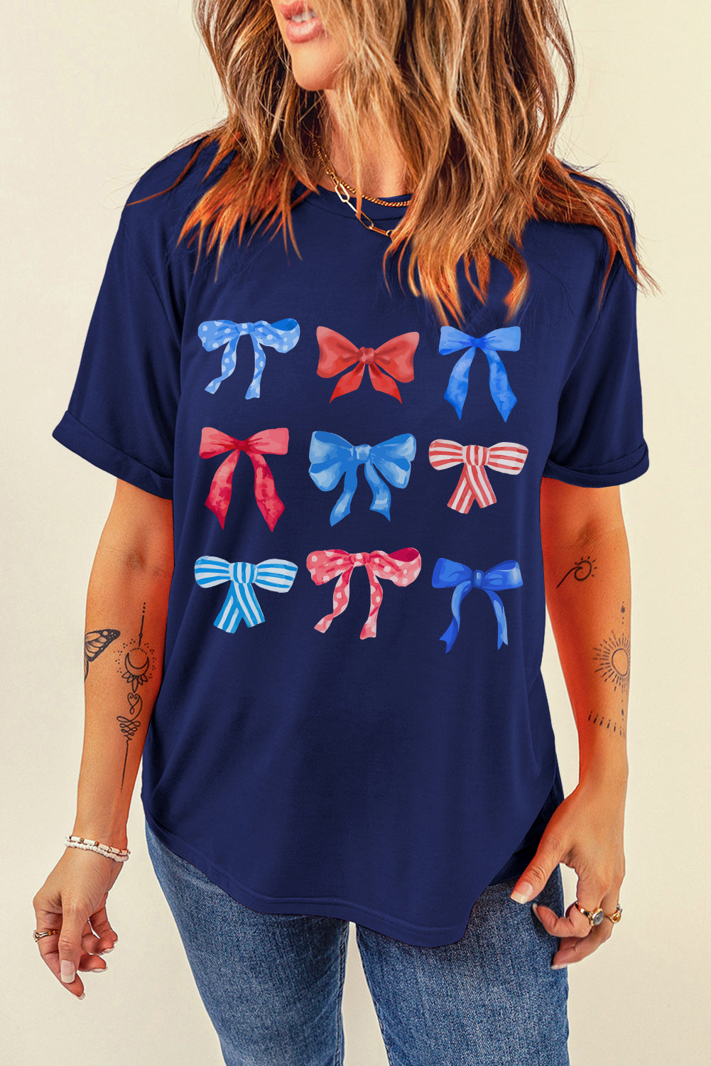 Patriotic Bow Graphic Women's Short Sleeve T-Shirt