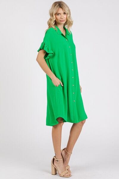 Mittoshop Button Down Flounce Sleeve Dress with Pockets - Sydney So Sweet