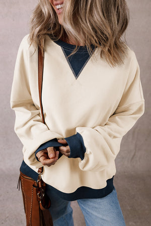 Contrast Round Neck Long Sleeve Sweatshirt - Sydney So Sweet