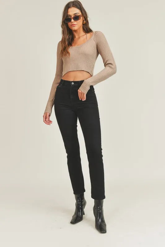 MABLE Long Sleeve Crop Sweater Top and Inner Bra Set - Sydney So Sweet