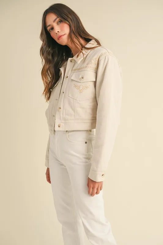 MABLE Embroidered Quilted Cropped Jacket - Sydney So Sweet