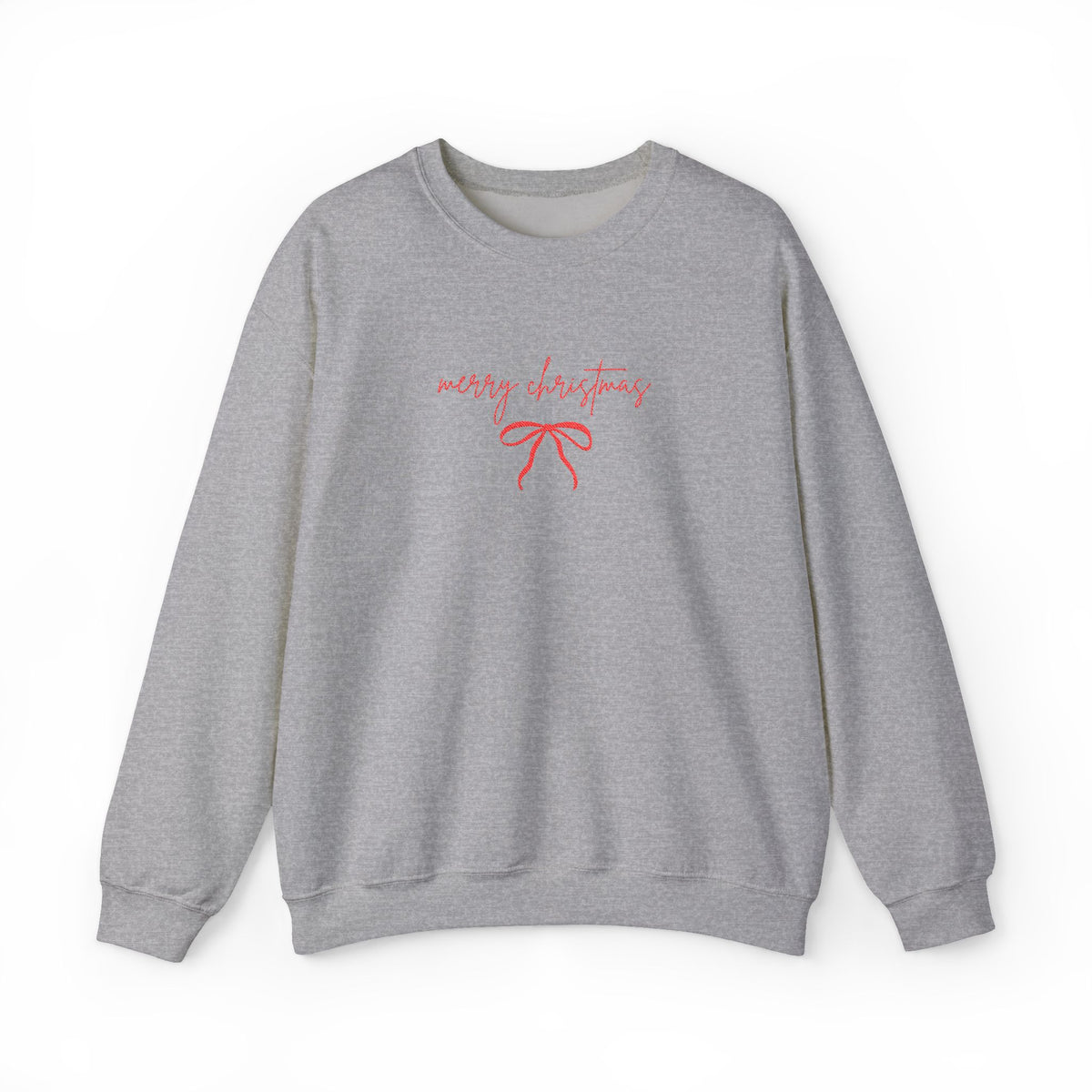 Red Bow Merry Christmas Script Heavy Blend Women's Crewneck Embroidered Holiday Sweatshirt - Sydney So Sweet