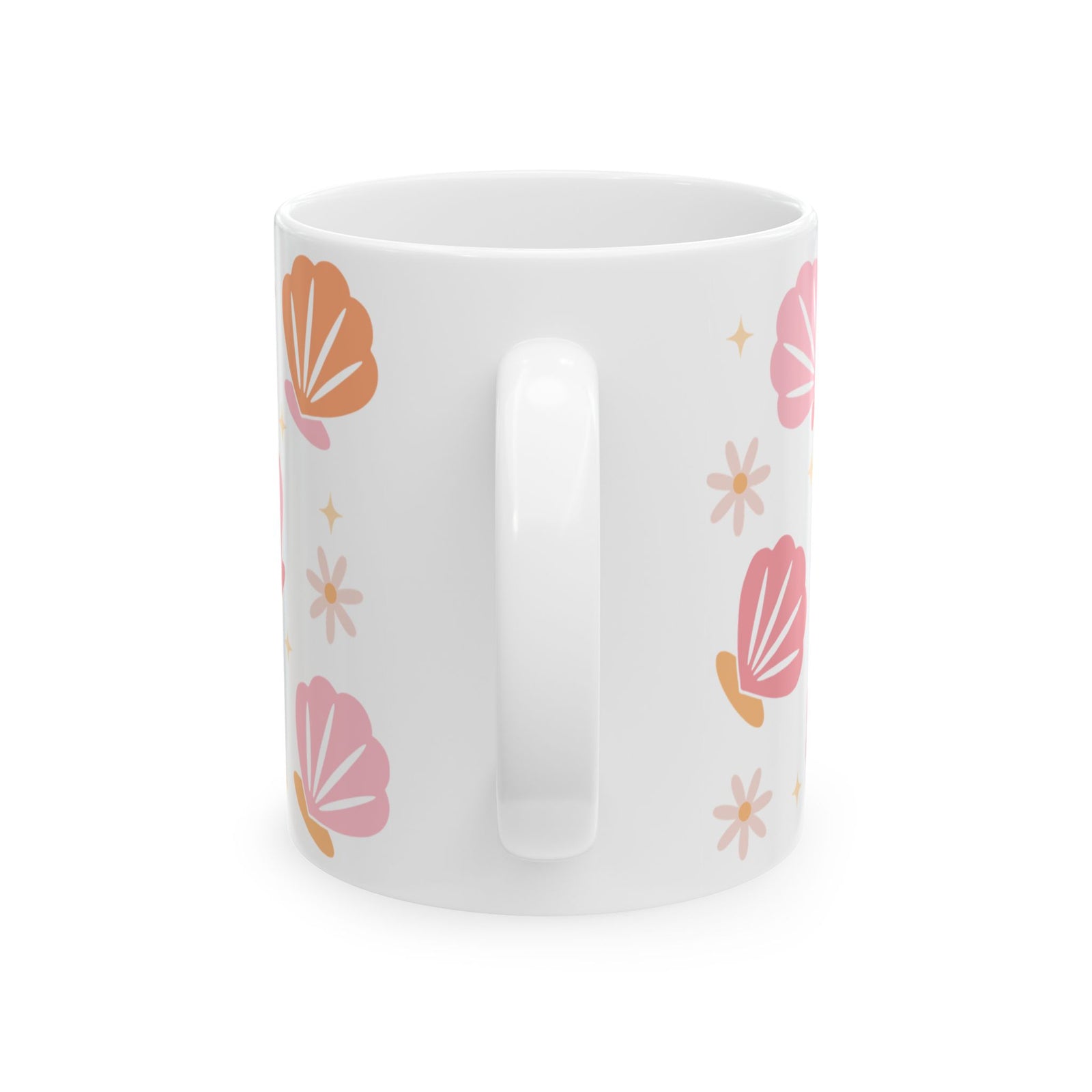 Sea Shell Pattern Ceramic Mug — Pink & Peach Seashell Coffee Cup (11oz/15oz)