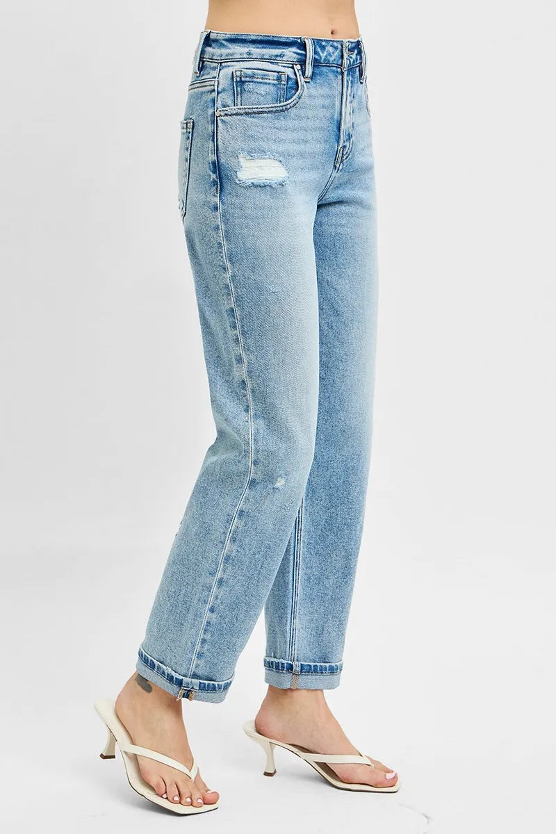 RISEN Full Size High Rise Ankle Boyfriend Distressed Jeans Plus Size - Sydney So Sweet