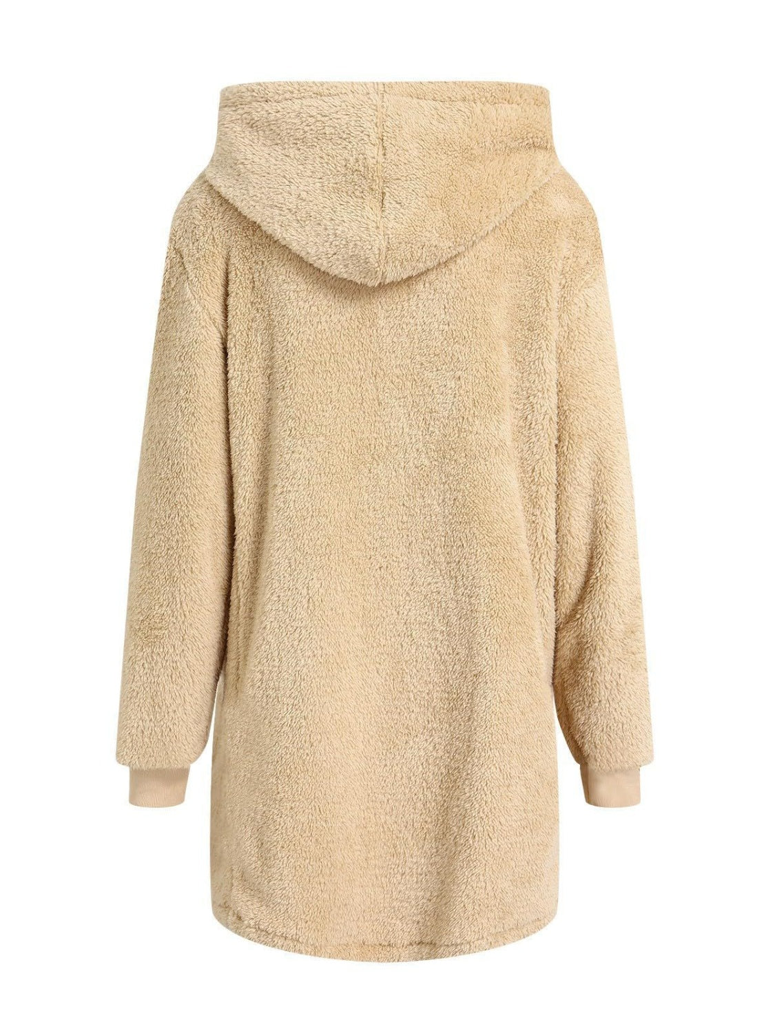 Fuzzy Pocketed Zip Up Long Sleeve Hooded Jacket - Sydney So Sweet