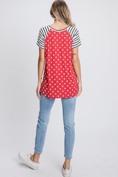 Heimish Full Size Star & Striped Round Neck Short Sleeve T-Shirt Plus Size - Sydney So Sweet