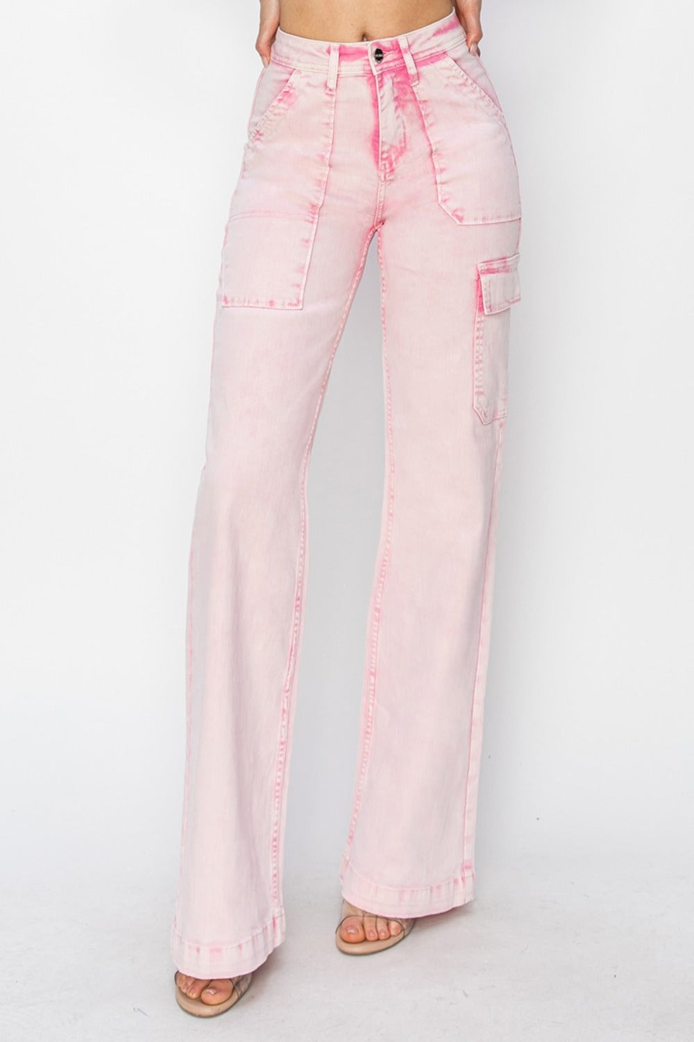 RISEN Full Size High Rise Wide Leg Cargo Pocket Jeans - Sydney So Sweet