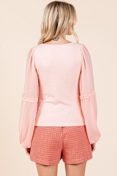 Mittoshop Mixed Media Textured Knit Chiffon Long Sleeve Top - Sydney So Sweet