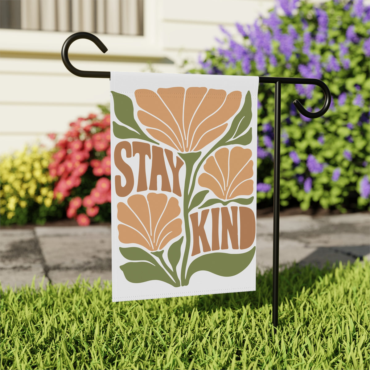 Stay Kind Floral Garden Flag Retro Flower House Banner for Porch & Yard