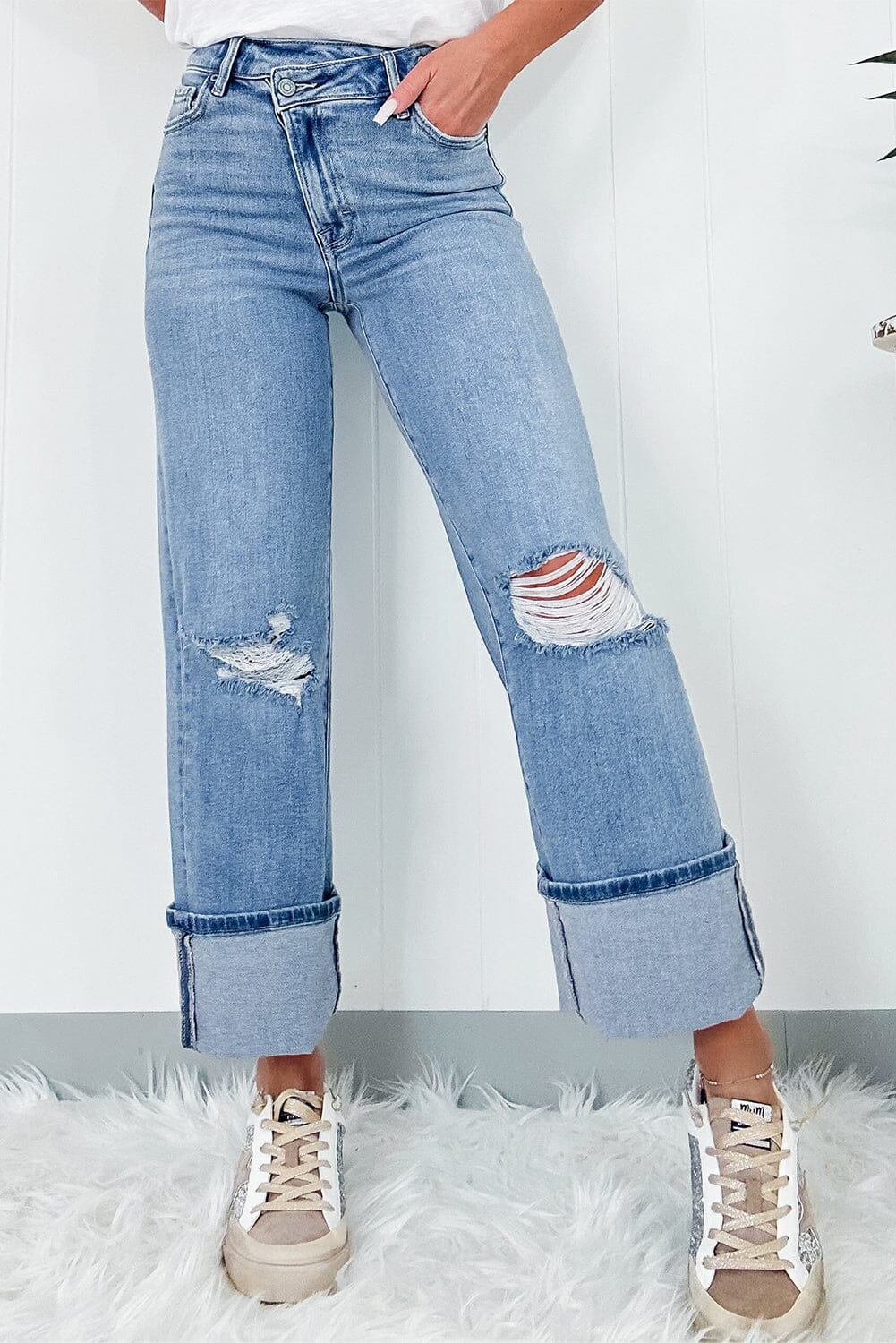 Distressed Straight Jeans with Pockets - Sydney So Sweet