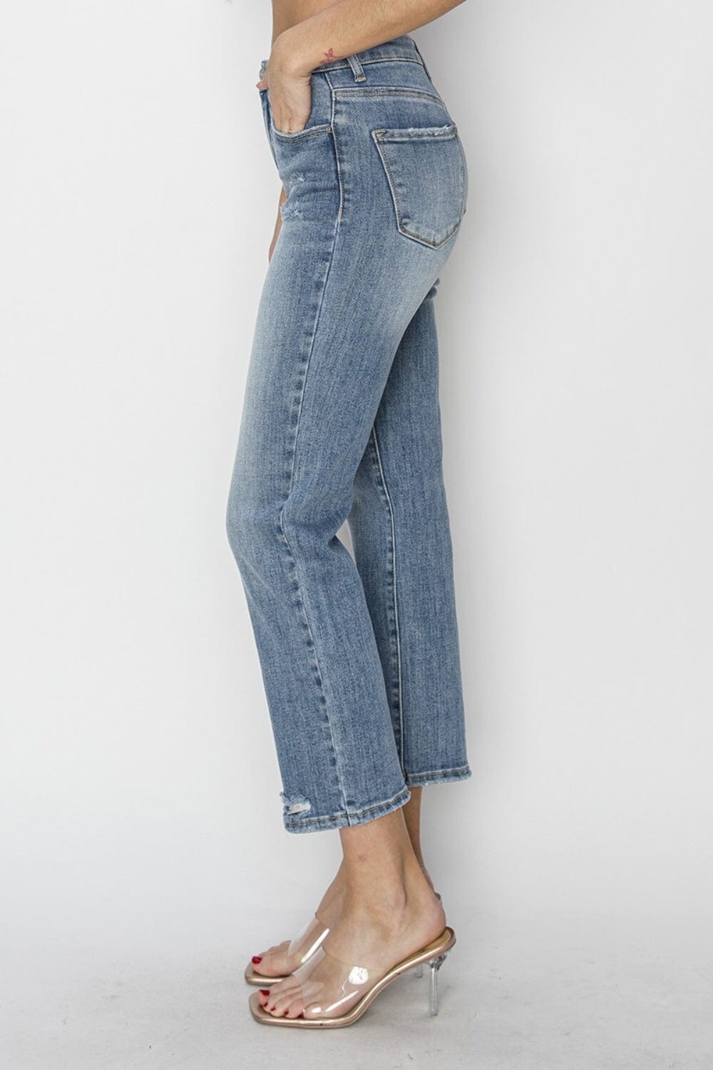 RISEN Full Size High Waist Distressed Cropped Jeans - Sydney So Sweet