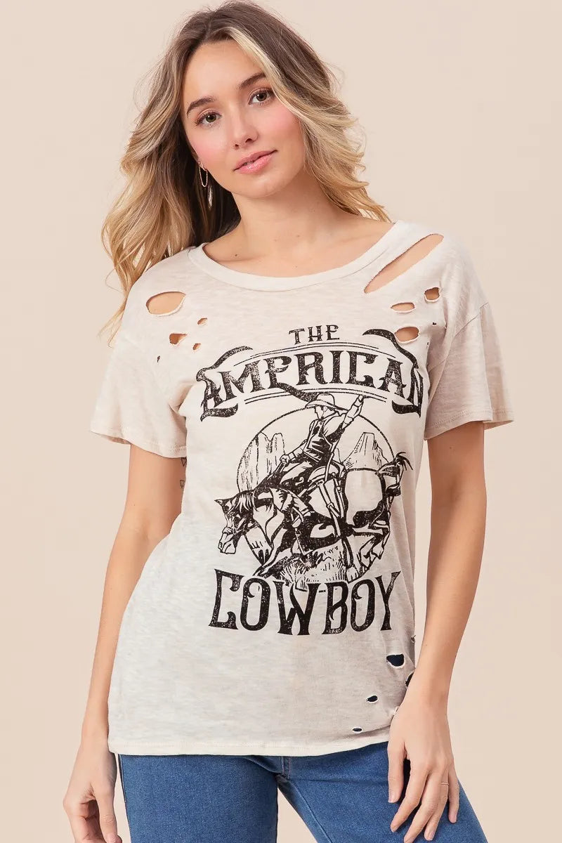 BiBi Cotton Slub Laser Top American Cow Boy Graphic - Sydney So Sweet
