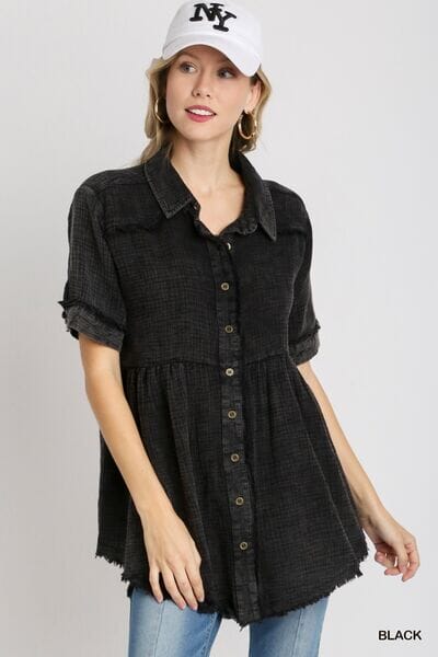 Umgee Full Size Cotton Gauze Button Front Shirt Plus Size - Sydney So Sweet