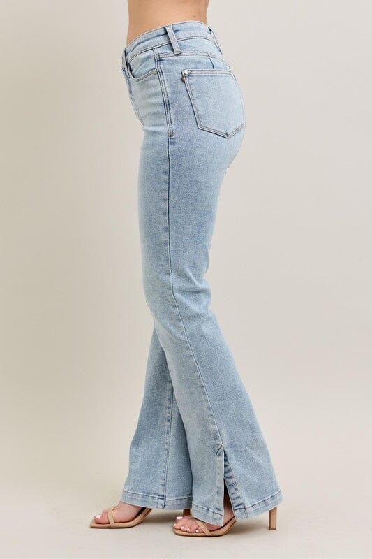 Judy Blue Full Size Tummy Control Vintage Wash Side Slit Slim Boot Jeans Plus Size - Sydney So Sweet