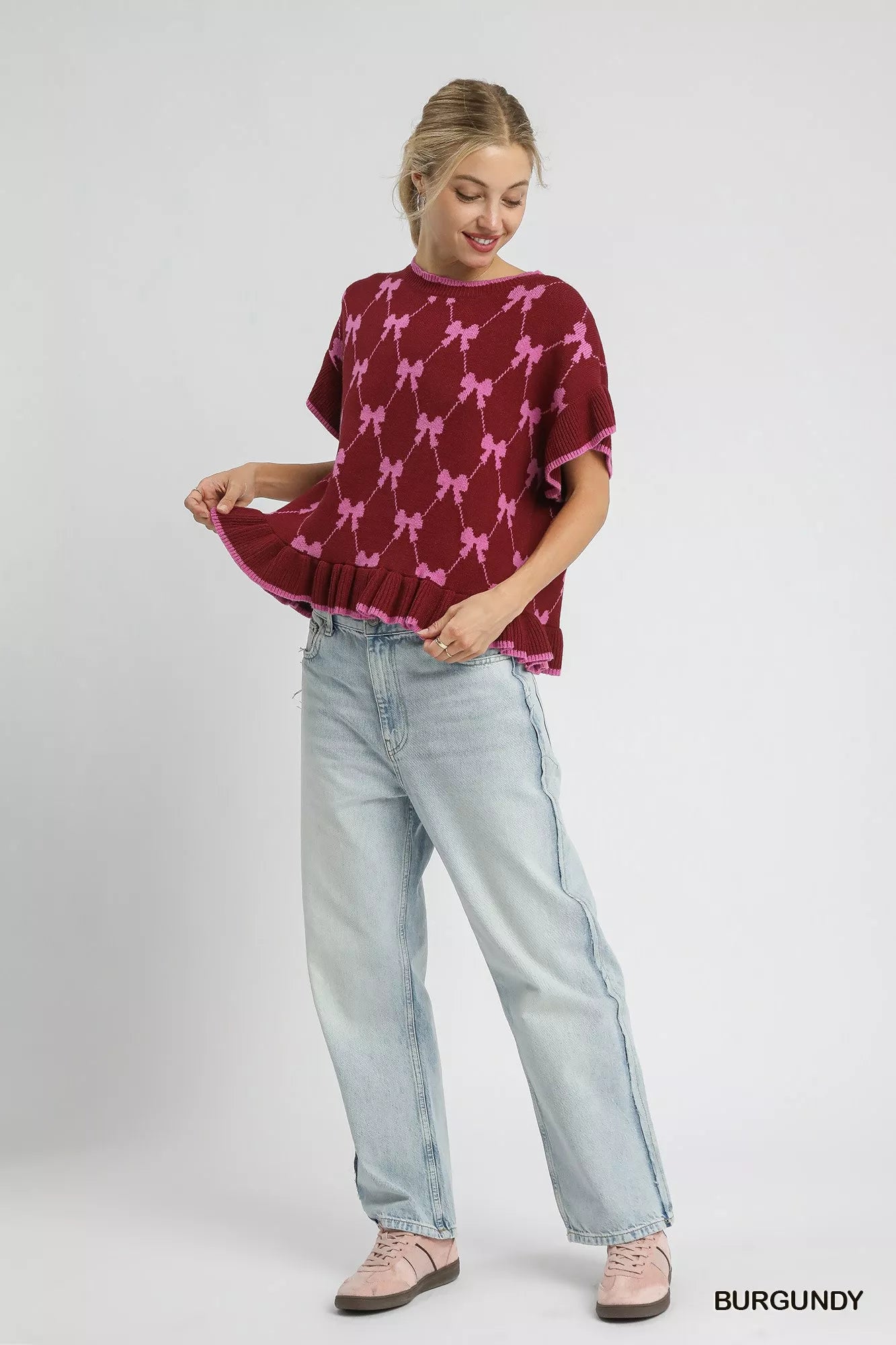 Umgee Bow Knit Ruffle Sleeve Sweater - Sydney So Sweet