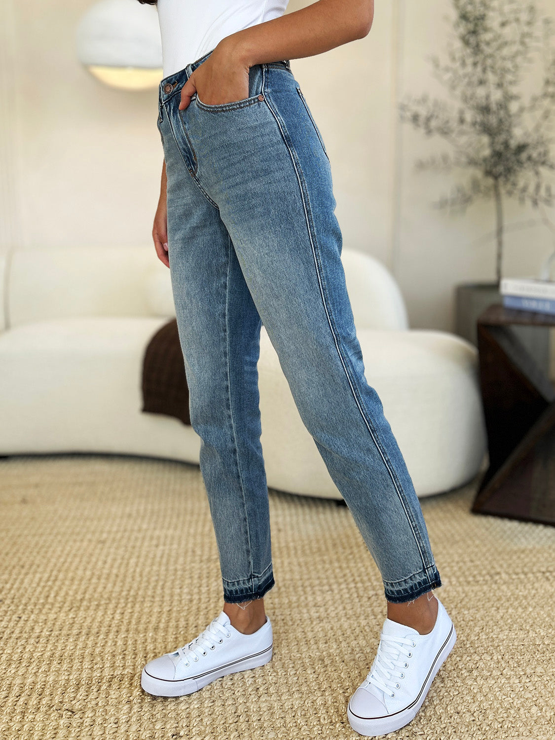 Judy Blue Full Size Mid Rise Rigid Magic Release Hem Jeans - Sydney So Sweet