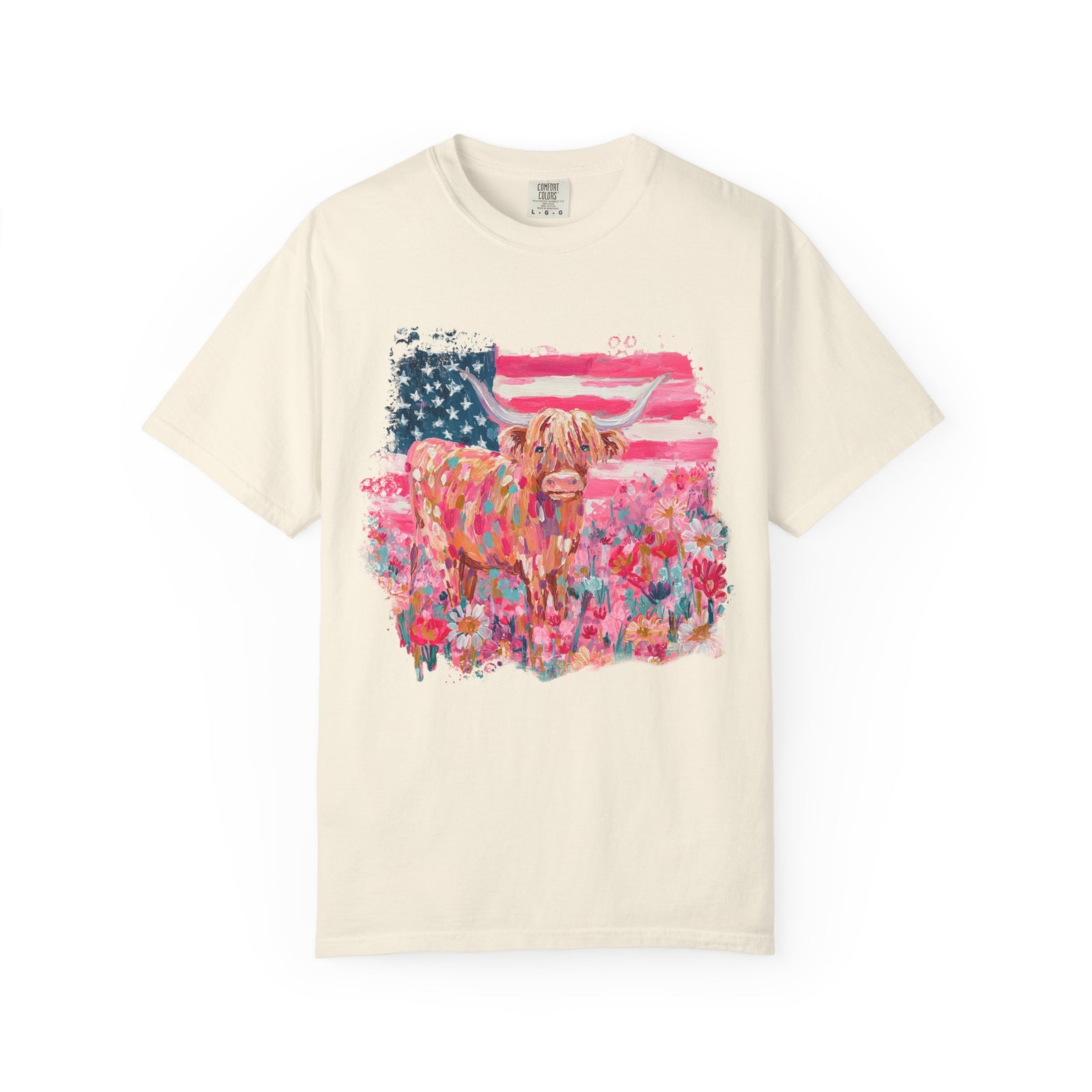 Patriotic Floral Highland Cow T-Shirt Watercolor Graphic Tee