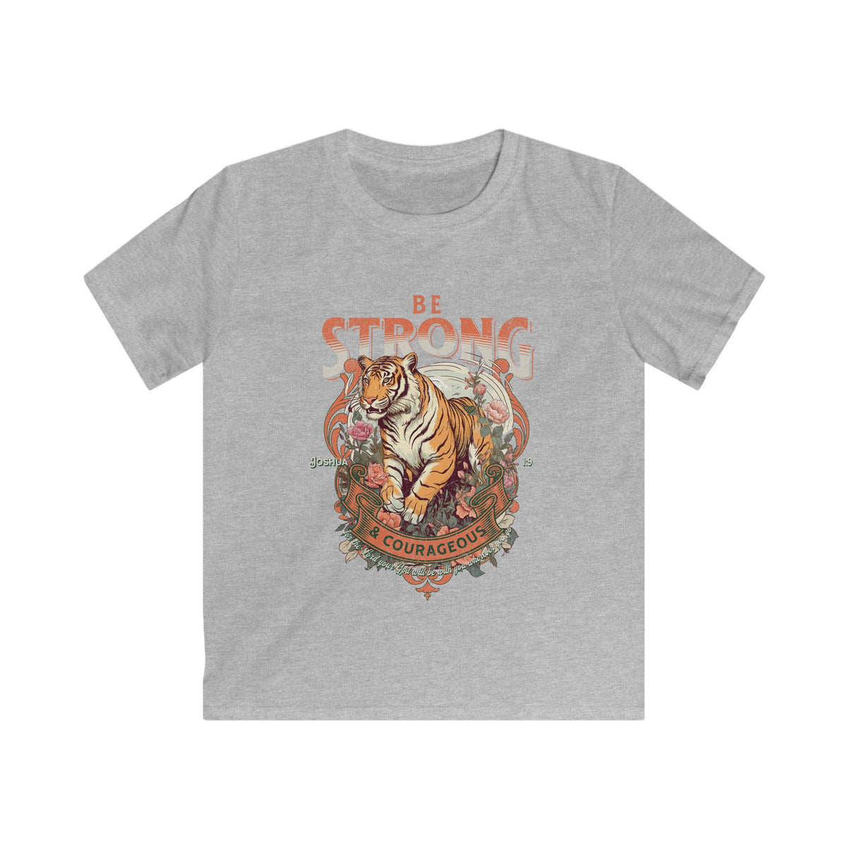 Be Strong & Courageous Tiger Kids T-Shirt Christian Youth Graphic Tee