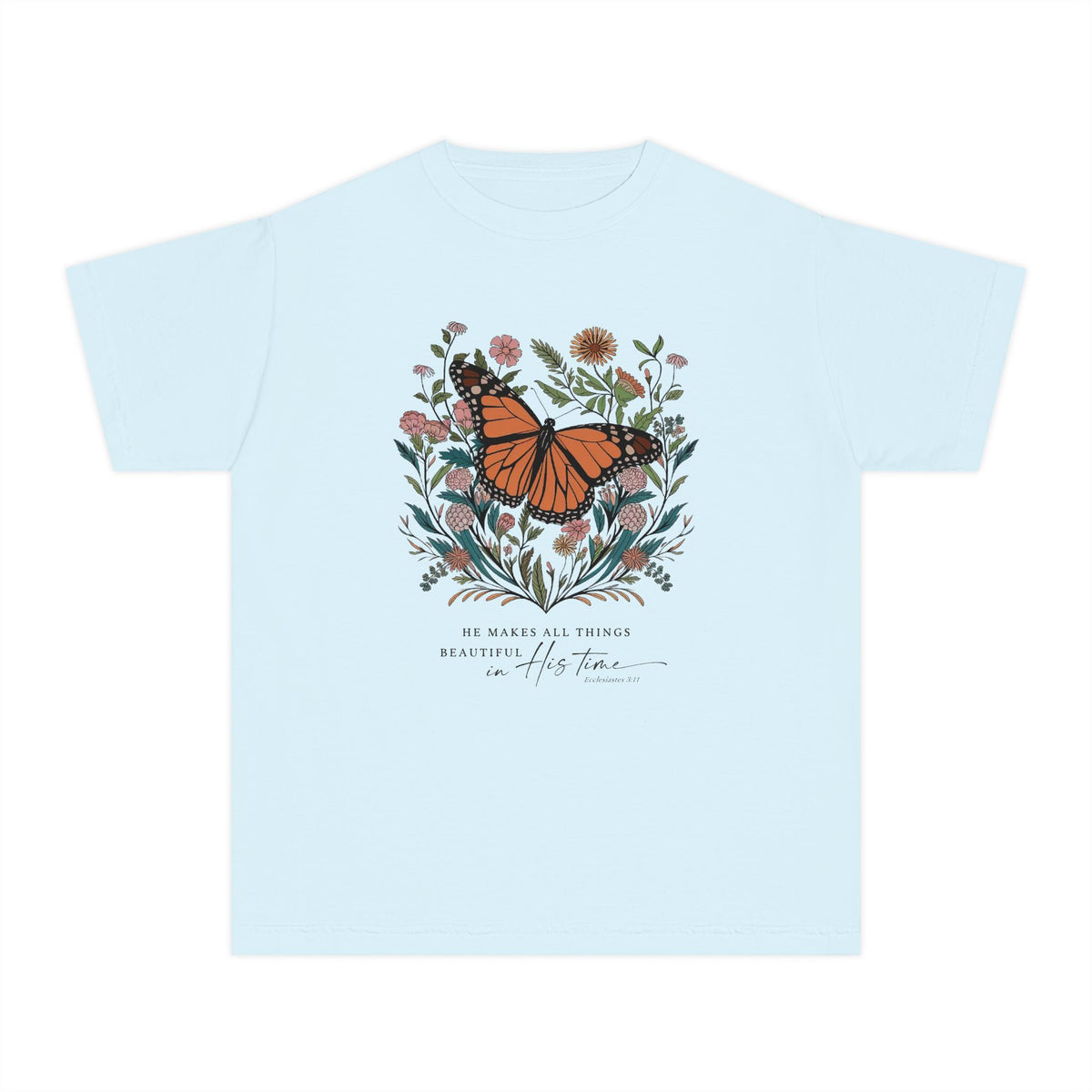 He Makes All Things Beautiful T-Shirt Christian Butterfly Kids Graphic Tee