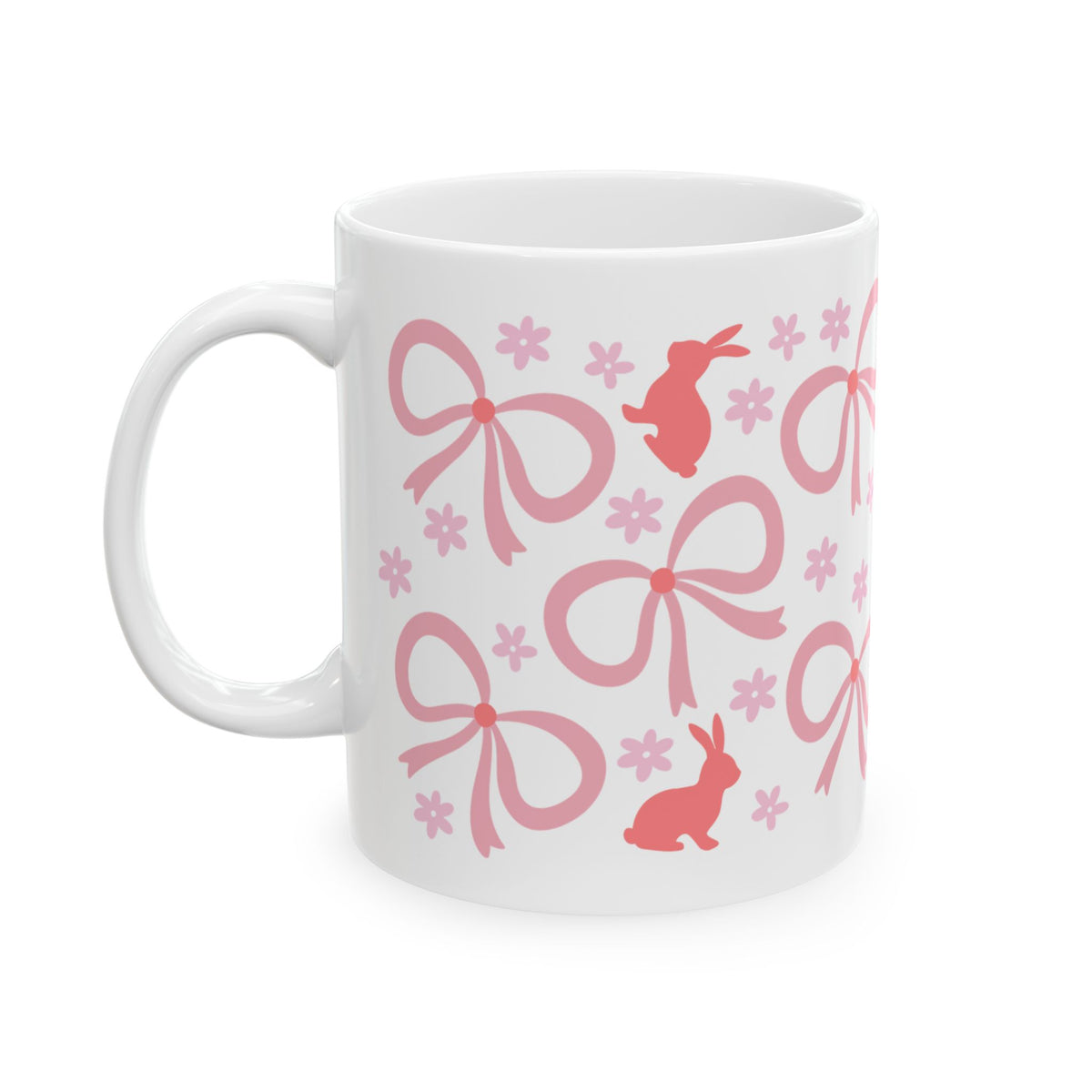 Pink Bunny Bows Cute Ceramic Mug Coffee Cup (11oz & 15oz)