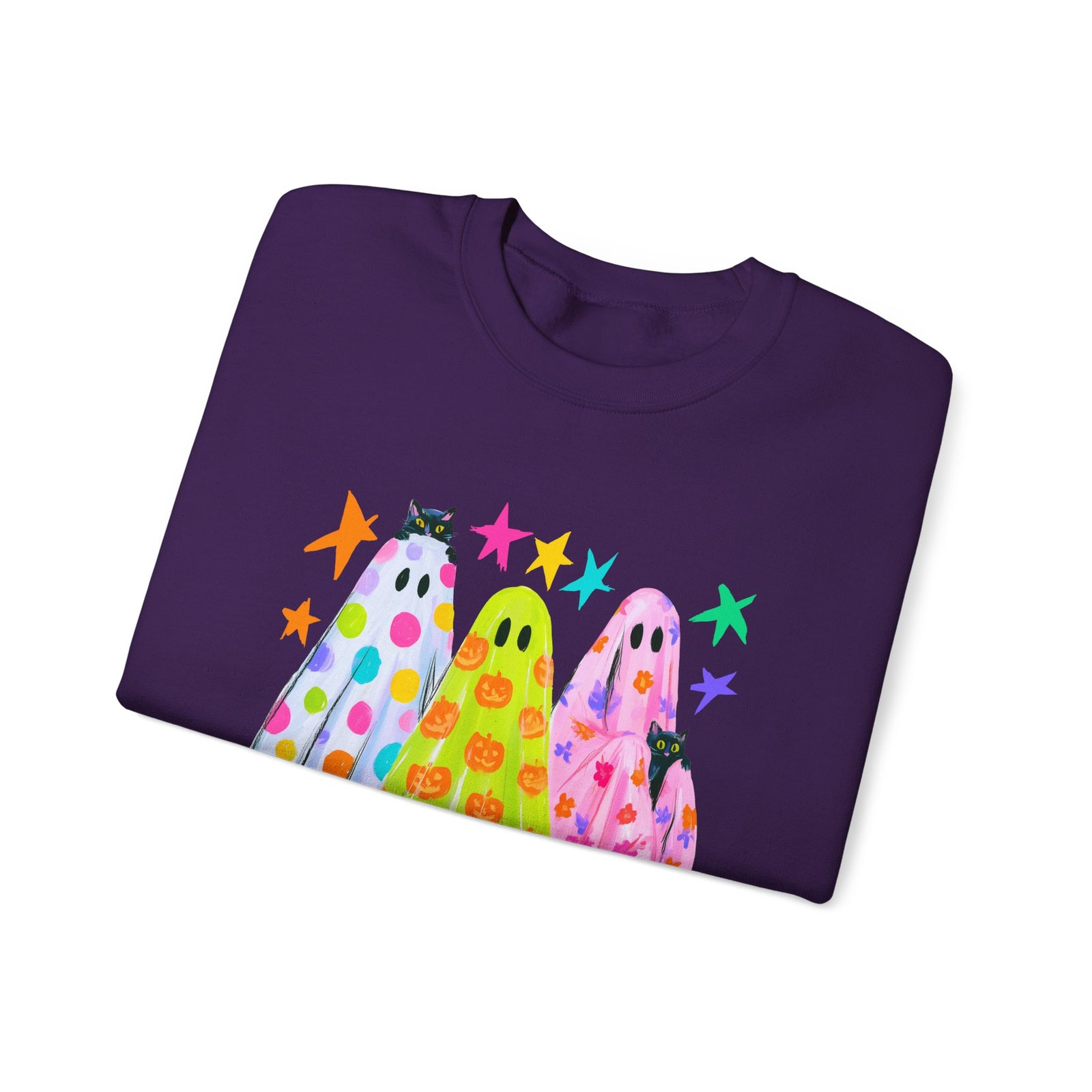 Colorful Polka Dot Halloween Ghost Sweatshirt Fun Graphic Crewneck