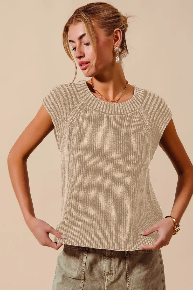 SO ME Mineral Washed Raglan Sleeveless Sweater Top - Sydney So Sweet