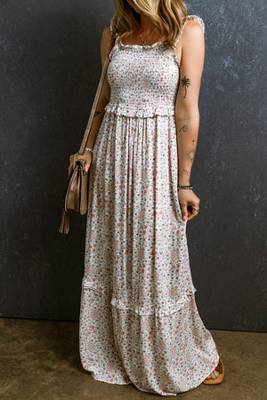 Ruffled Smocked Printed Sleeveless Maxi Dress - Sydney So Sweet