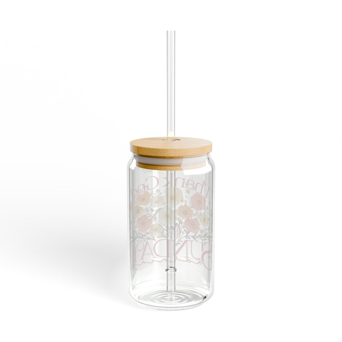 Thank God For Sunday Morning Christian Sipper Glass 16oz Reusable Drink Jar with Lid & Straw