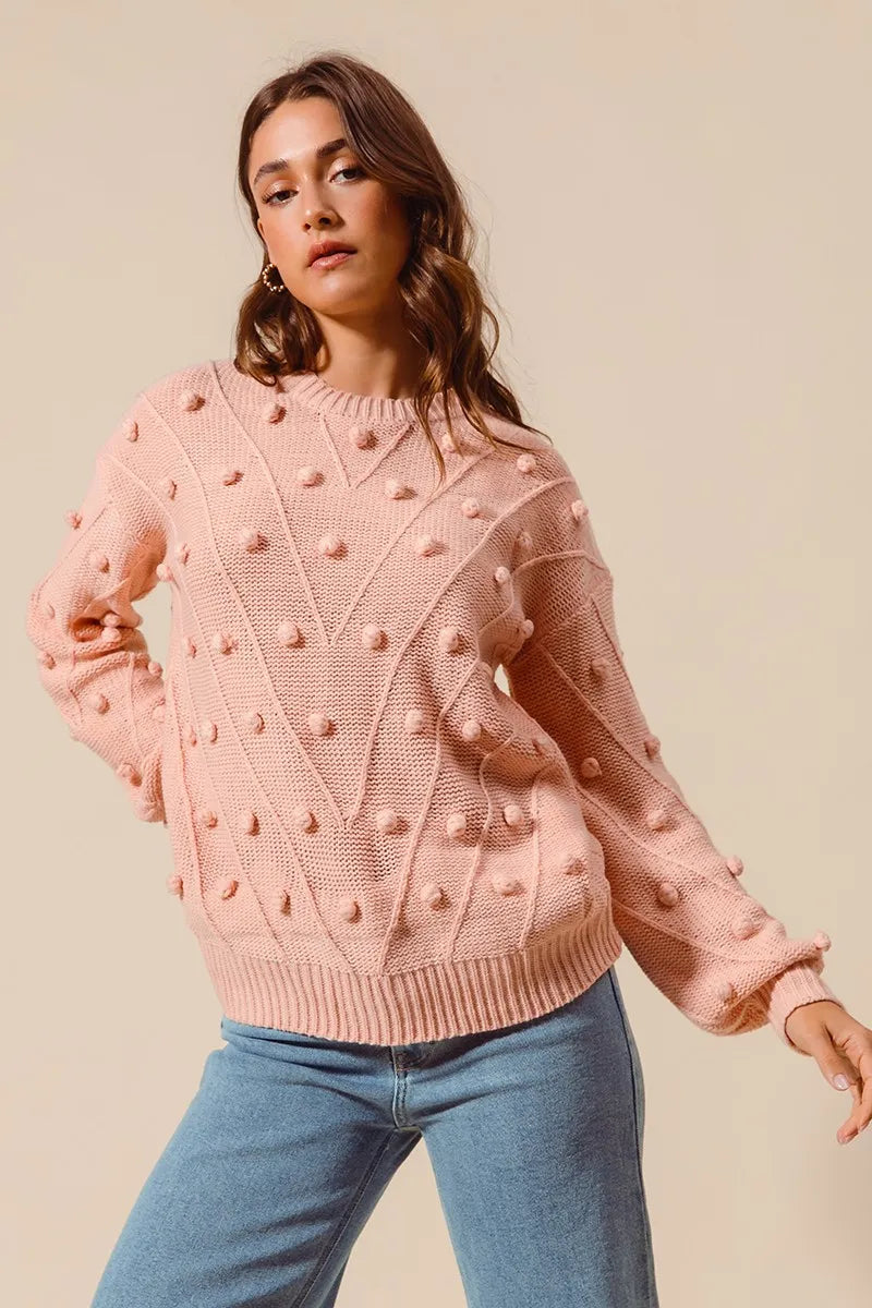 SO ME Pom Pom Textured Knit Sweater Top - Sydney So Sweet