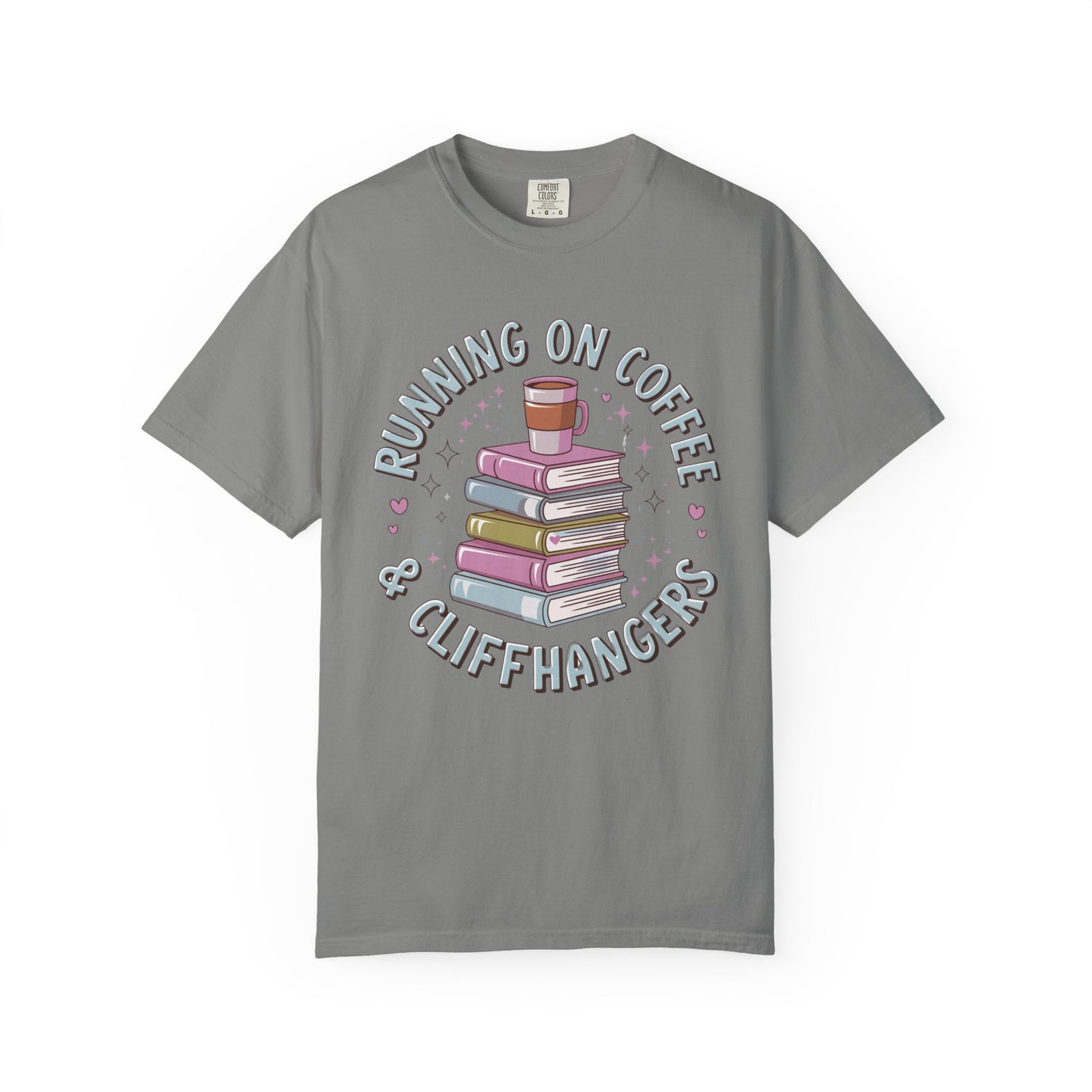 Running on Coffee & Cliffhangers Graphic T-Shirt Unisex Book Lover Short Sleeve Tee