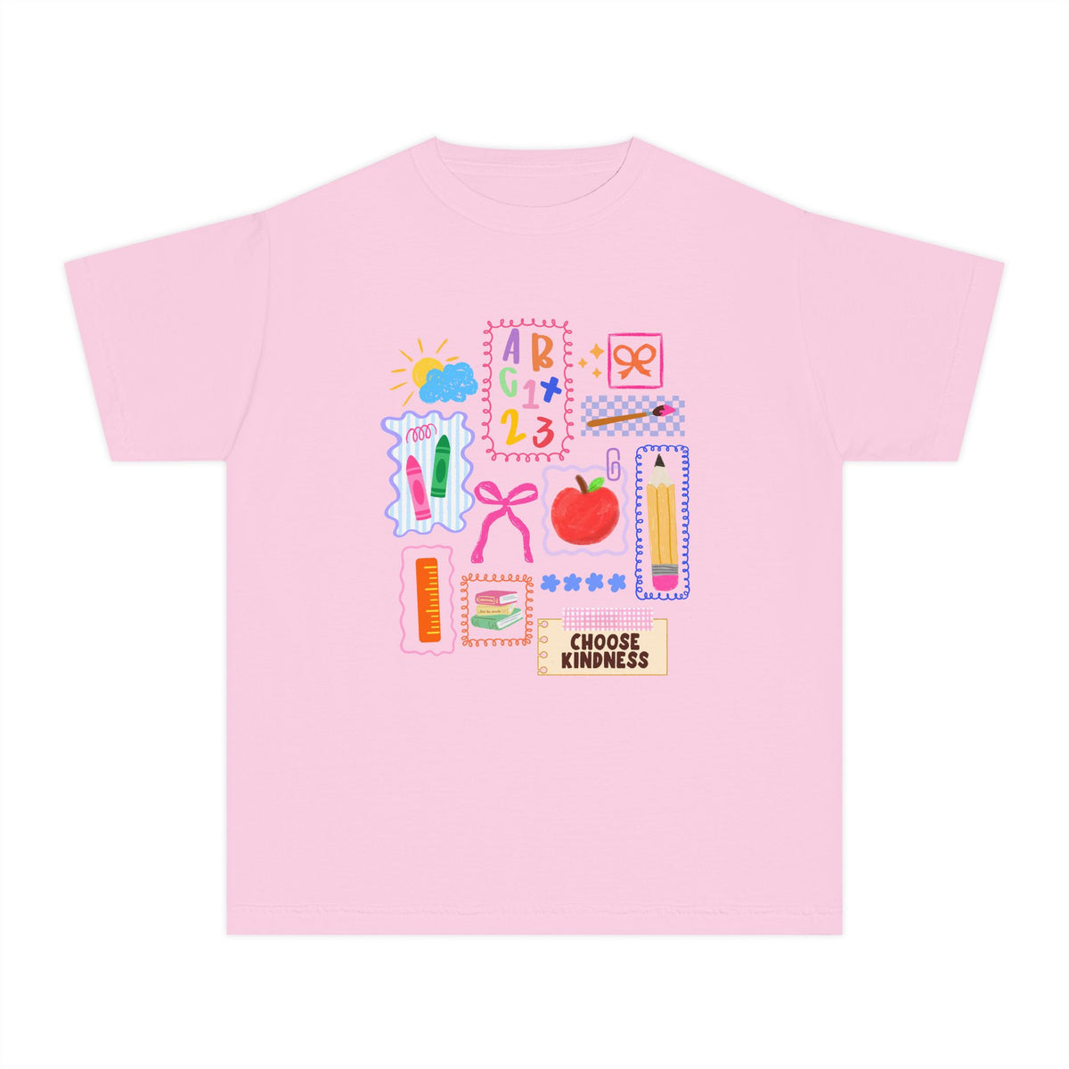 Choose Kindness Coquette Doodles Bow Graphic Tee Kids Back to School T-Shirt