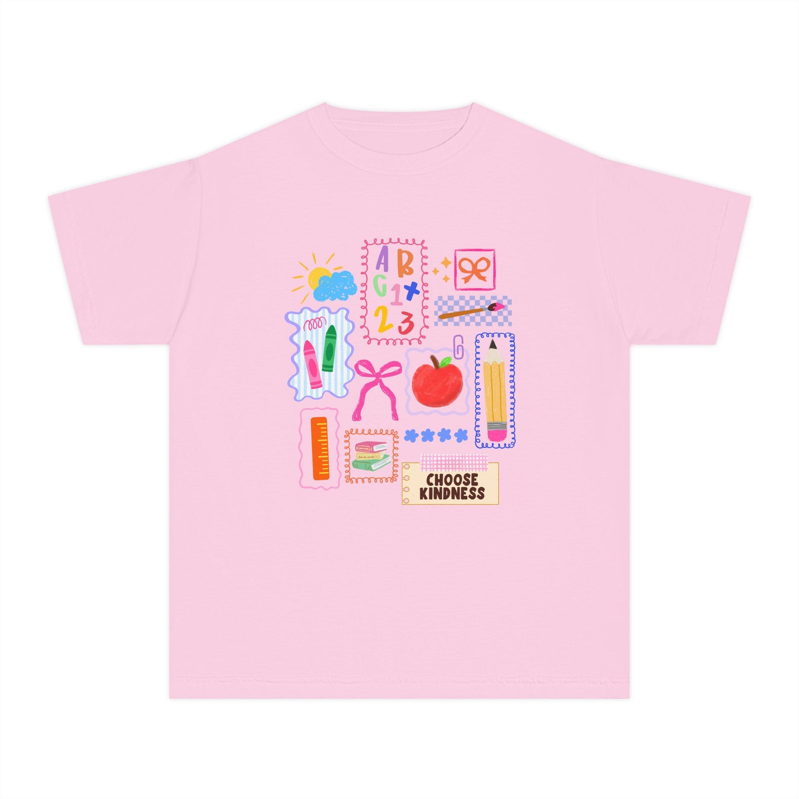 Choose Kindness Coquette Doodles Bow Graphic Tee Kids Back to School T-Shirt